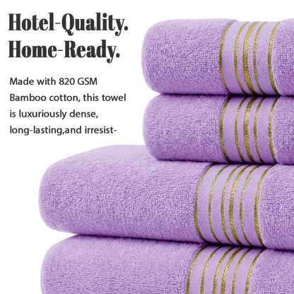 Bath Towels Set 4-Pack 620GSM Bamboo Cotton Blend in Pink, Navy, Gray, Blue or Purple for Home and Guest Use