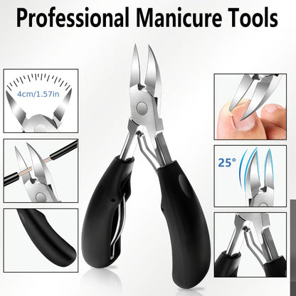 Seven-Piece Toenail Tool Set with Four Black-Handle Clippers, File and Two Slim Detail Tools