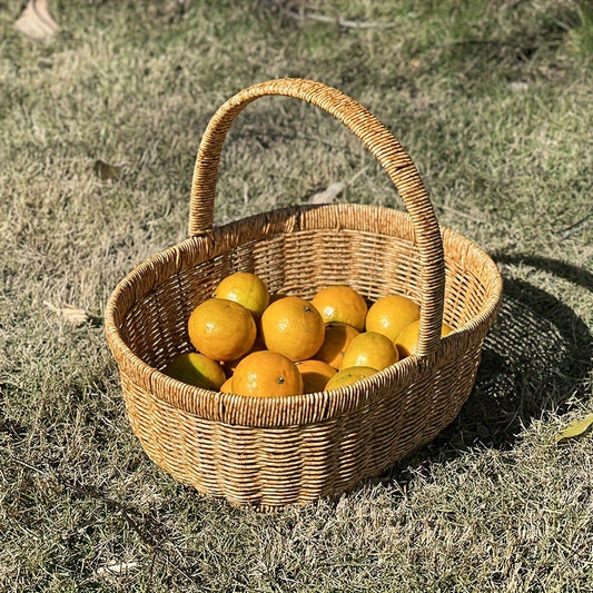Oval Wicker-Style Market and Picnic Basket with Arched Handle in Medium or Large Size Options