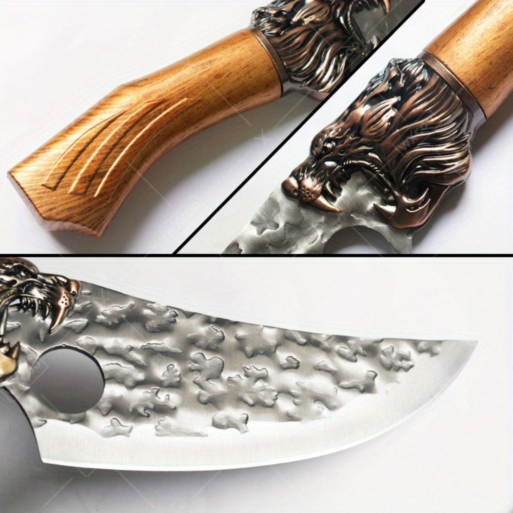 Kitchen Knife Set 8-Piece 5Cr15MoV Stainless Steel with Hammered Blades, Wood-Style Handles and Shears Options