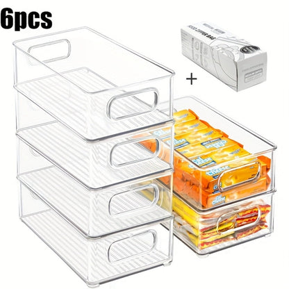 Refrigerator Organizer Bins 6pcs Set – Clear Fridge Storage Bins for Freezer Kitchen Cabinet for Home Cooking, Dining and Outdoor Meals