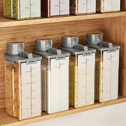 Food Storage Containers Four-Pack 3L Square Plastic Set with Flip-Top Lids and Four Measuring Cups