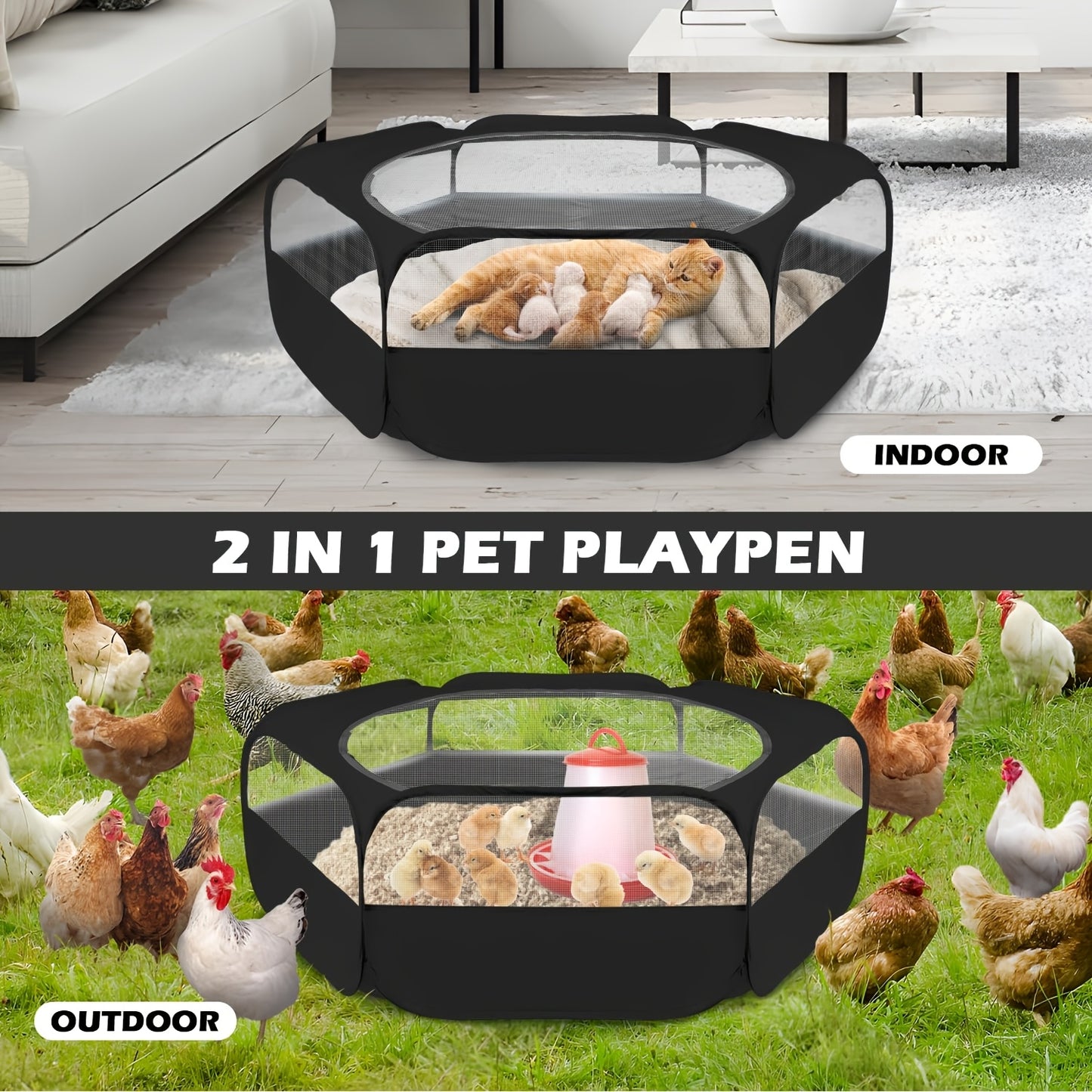 Small Animal Playpen Foldable Pop-Up 47" Portable Pet Pen with Mesh Cover for Guinea Pigs Rabbits Ferrets Chinchillas Kittens Hamsters