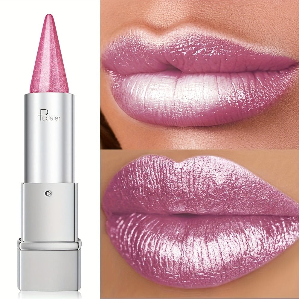 24H Waterproof Metallic Lipstick 5 Shades Pearlescent Sparkle Pearl Finish, for Makeup, Travel and Everyday Vanity Use