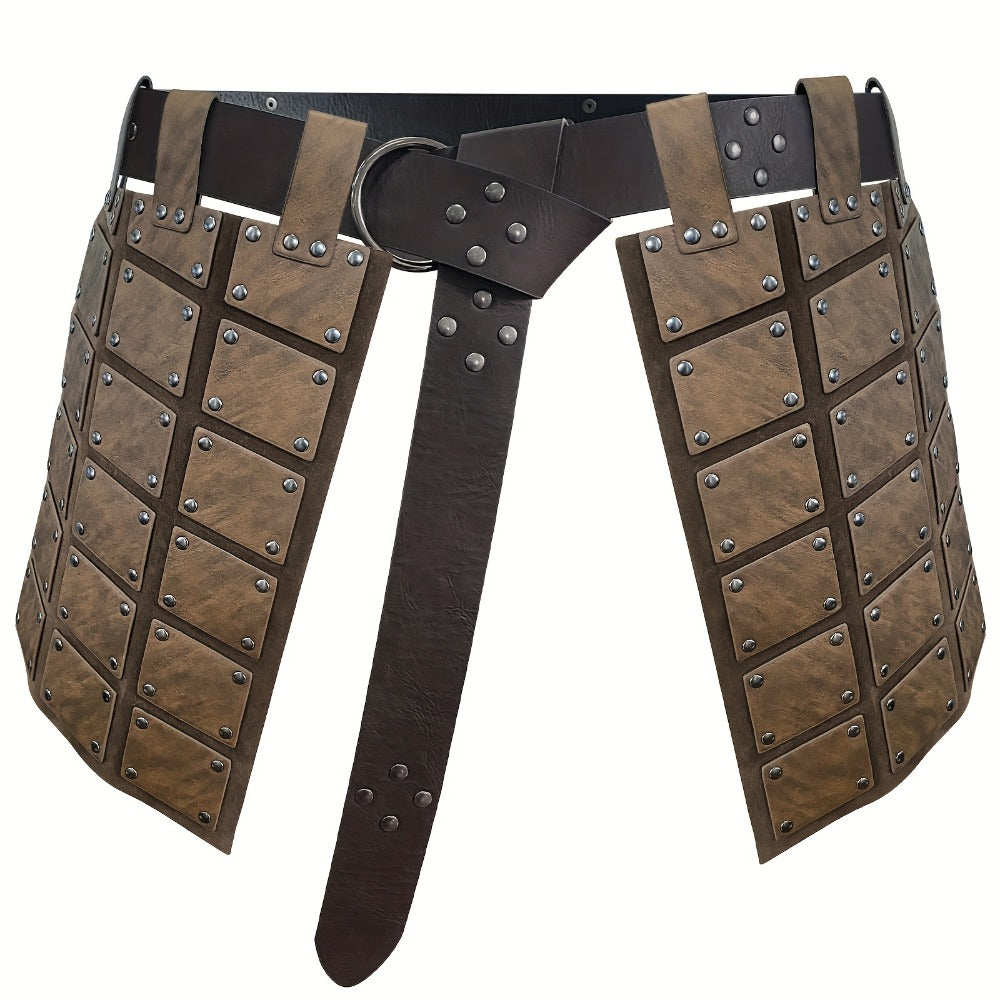 Viking Skirt Armor with Belt for Men & Women – Embossed PU Faux Leather Waist Armor, Nordic Medieval Warrior Costume for Halloween LARP