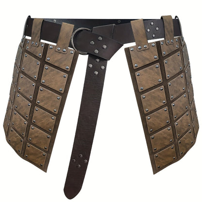 Viking Skirt Armor with Belt for Men & Women – Embossed PU Faux Leather Waist Armor, Nordic Medieval Warrior Costume for Halloween LARP
