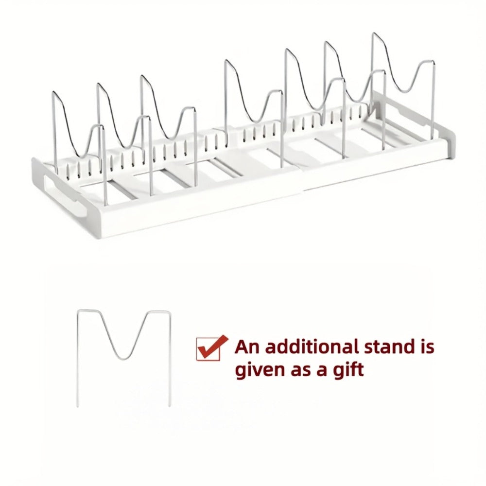 Expandable Pot Lid Kitchen Organizer with Removable Dividers, White Base and 12.2-22.6-Inch Width