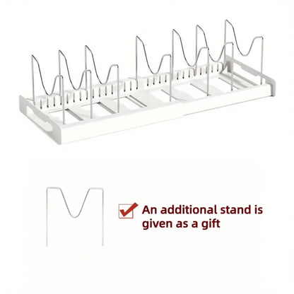 Expandable Pot Lid Kitchen Organizer with Removable Dividers, White Base and 12.2-22.6-Inch Width