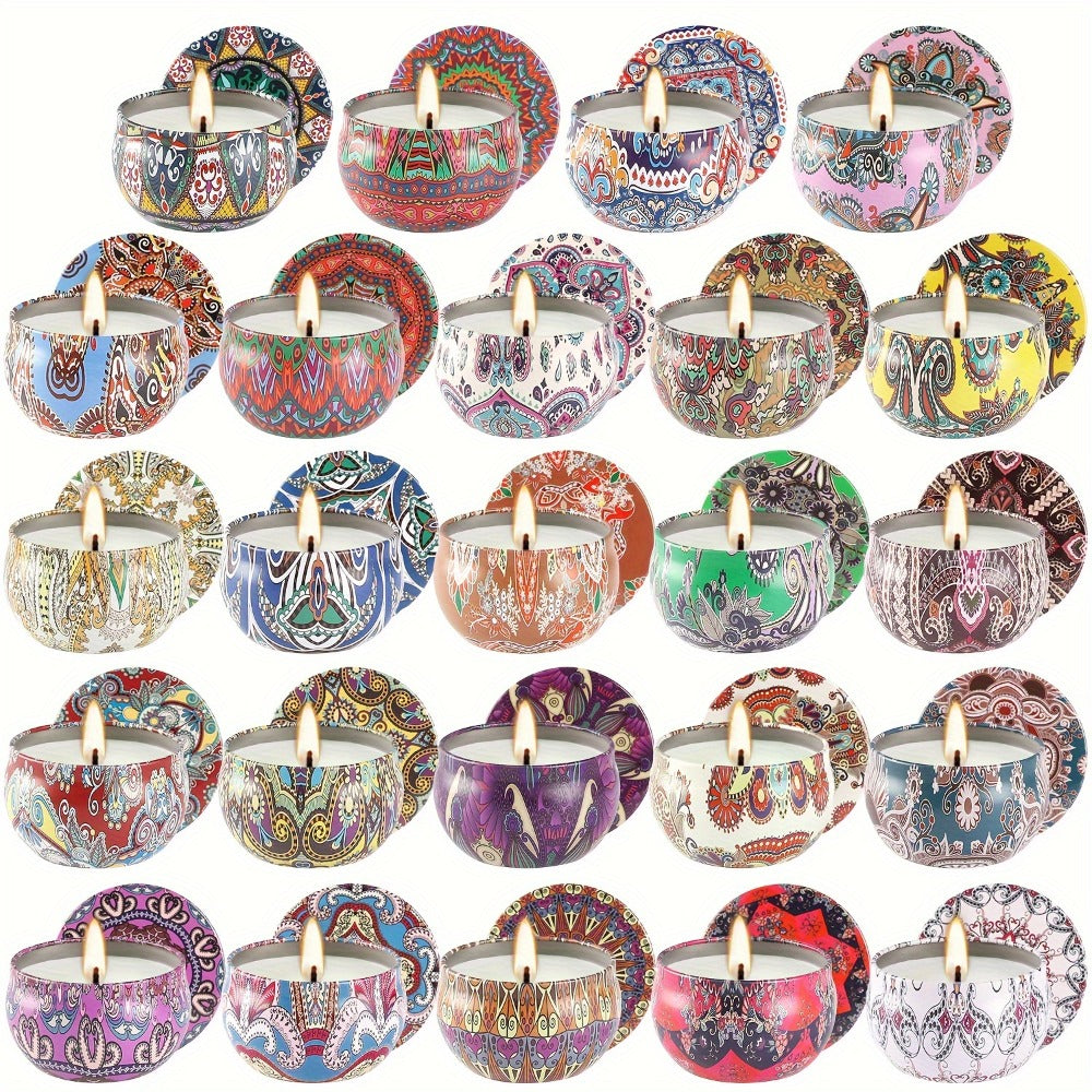 24-Piece Candle Gift Set with Lidded 2.5oz Decorative Travel Tins and Multicolor Fragrance Labels