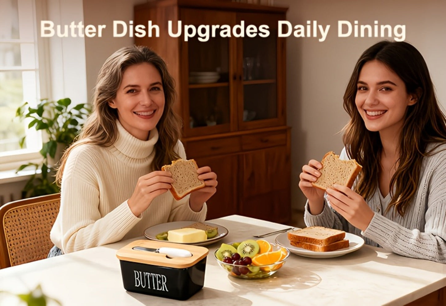 Ceramic Butter Dish with Lid and Knife, Large Countertop Butter Keeper, Airtight Seal, Easy-Clean Design
