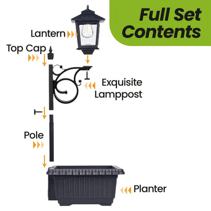 Solar Garden Light HOODINK Black Flower-Pot Lamp Post with Solar Panel, IP44 Label and 1- or 2-Pack Options