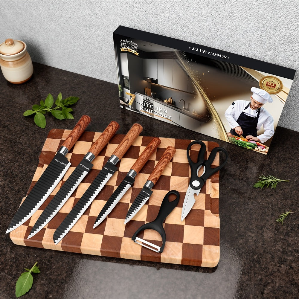 Hand Forged Chef Knife Set with Knife Rack Butcher Knife Bone Cutter Meat Cleaver Vegetable for Grilling, Camping and Outdoor Meals