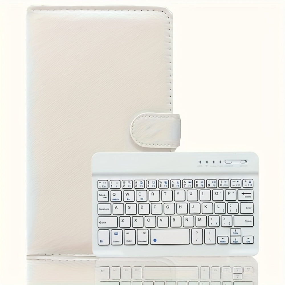 Foldable Bluetooth Keyboard Full Size Wireless Portable with PU Leather, Compact Folding Design for iPhone iPad Android Tablets Laptops