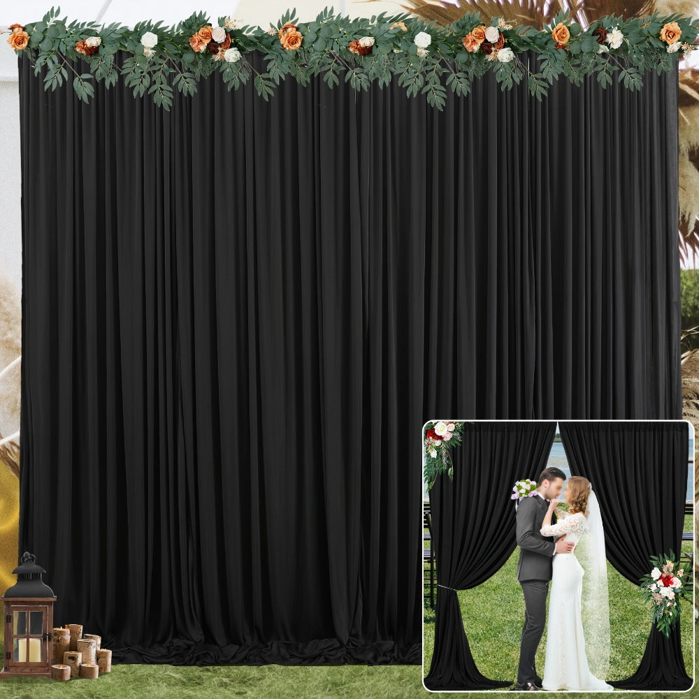 White Black Duo Backdrop Curtains 2 Pack 5x10Ft Wrinkle-Resistant Photo Background Fabric for Wedding, Birthday, Christmas