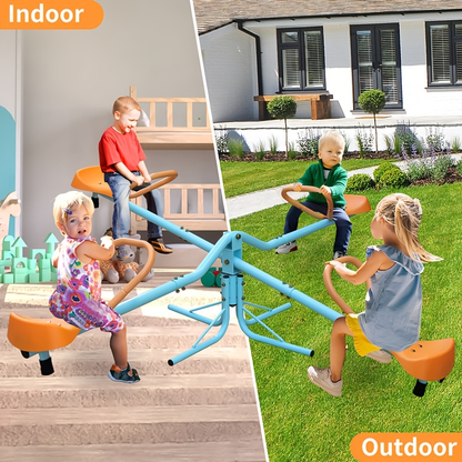 4-Seat Metal Seesaw for Kids Outdoor Backyard Playground – 360 Degree Rotating Teeter Totter with Three-Axle Swivel Design