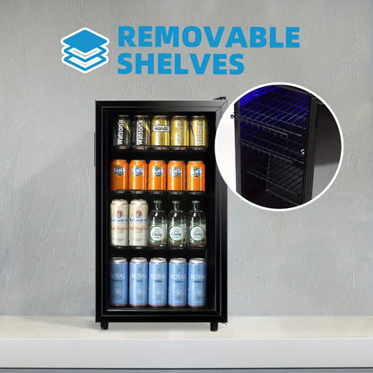 Beverage Refrigerator with Glass Door, Mini Fridge 2.0/3.5/4.0 Cu Ft, LED Lights, Adjustable Shelves