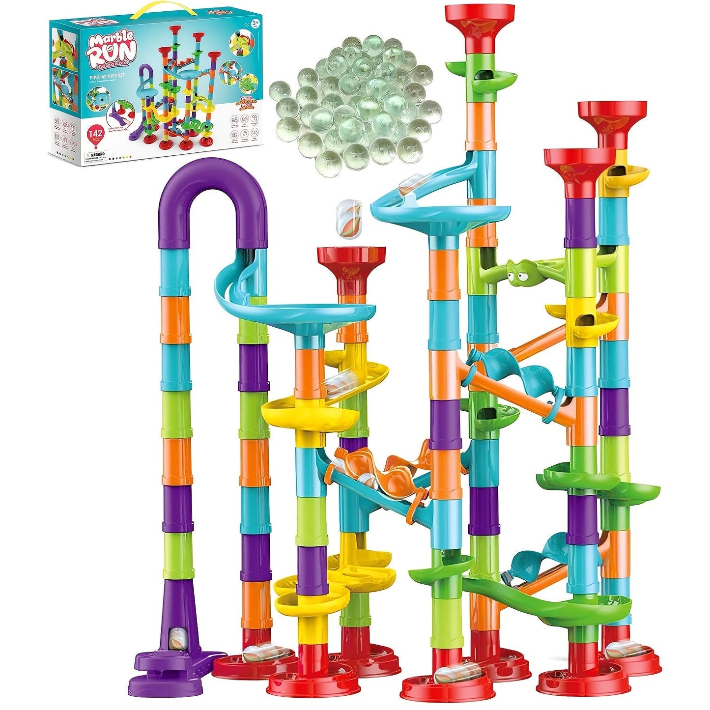 Marble Run Set Building Blocks for Kids 112/147pcs with Glass Marbles with the Listed Color, Size or Set Options for Everyday Use