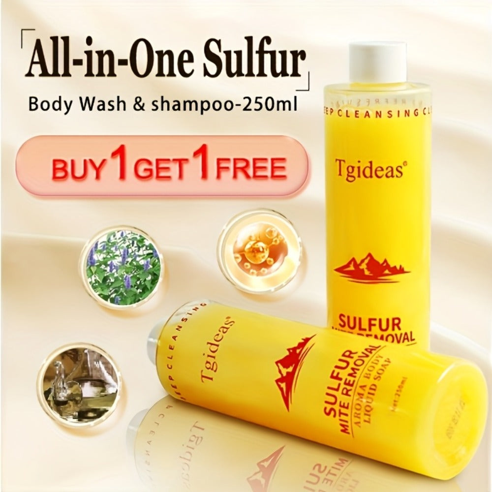 Sulfur Shampoo & Body Wash 2-in-1 Set – Scented Sulfur Soap Cleansing Liquid for Gentle Daily Scalp Purifying & Full Body Cleansing | Creamy