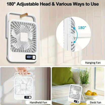 Mini Desktop Fan Square Design, Ultra-Quiet 5-Speed USB Rechargeable 1800mAh Portable Cooling Fan for Home