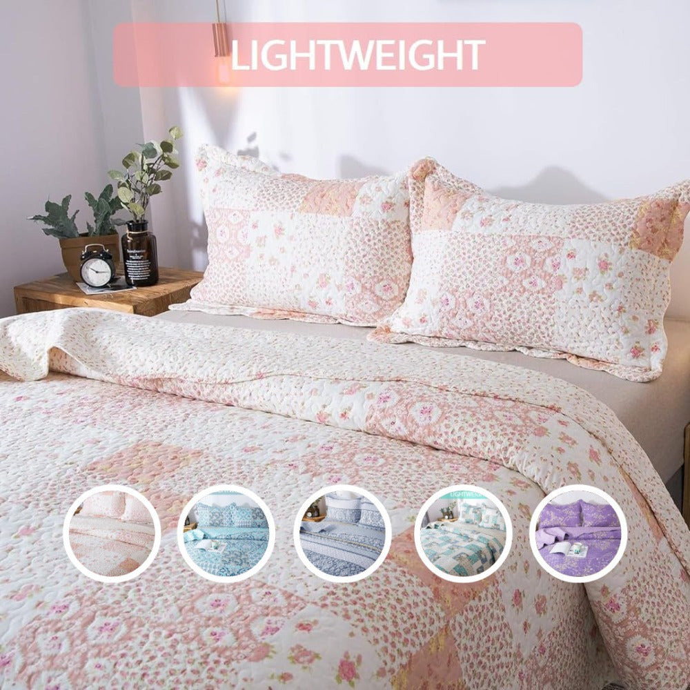 Floral Quilt Set Lightweight Bedspread Coverlet 2 or 3-Piece, All Season Hypoallergenic Breathable Paisley Patchwork Print Quilt for Bedroom
