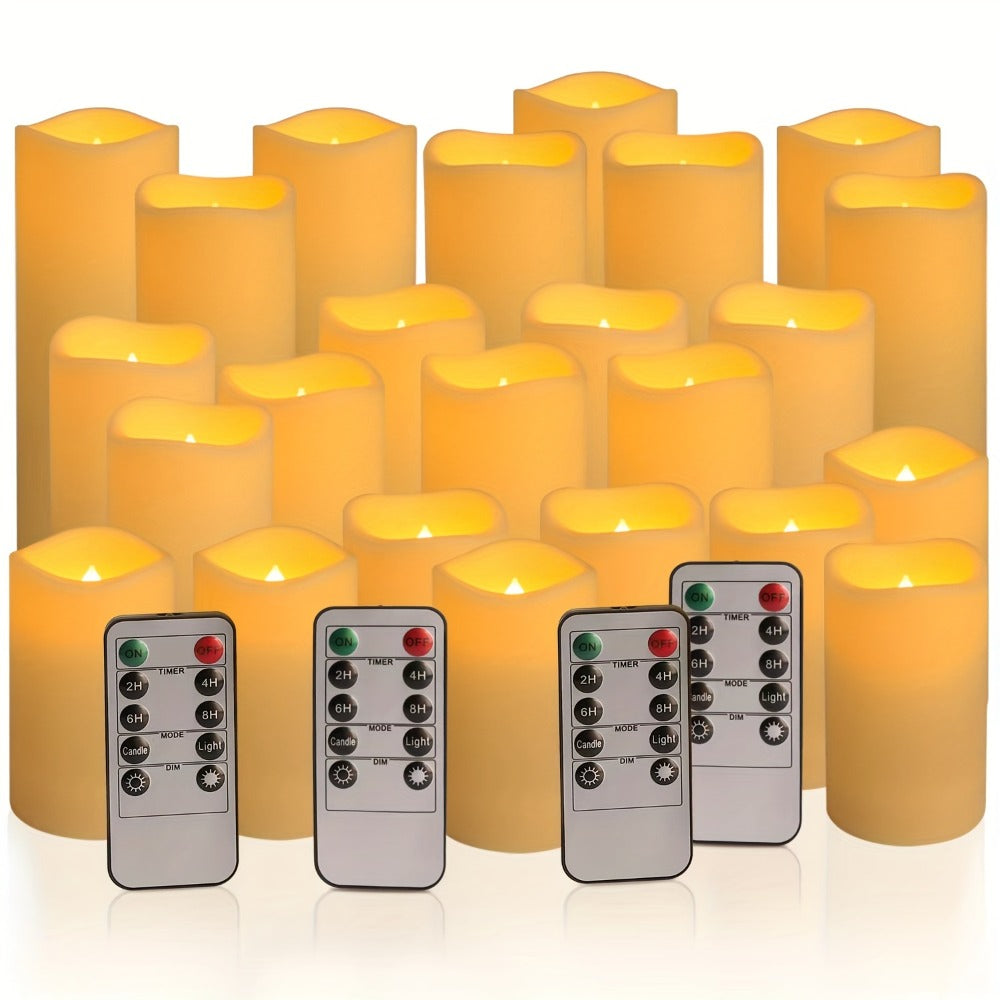 24-Piece Flameless LED Candle Set with Four Remotes and 4-, 5- or 6-Inch Battery-Operated Candles for Event and Home Decor