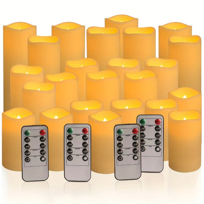 24-Piece Flameless LED Candle Set with Four Remotes and 4-, 5- or 6-Inch Battery-Operated Candles for Event and Home Decor