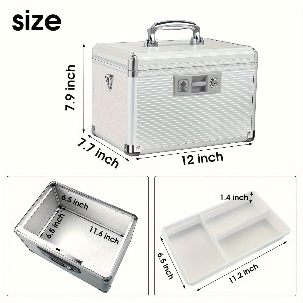 Aluminum Alloy Lockable Medicine Box – Double Layer Large Capacity Storage Box with Key Lock, Handle & Tray for Medicines