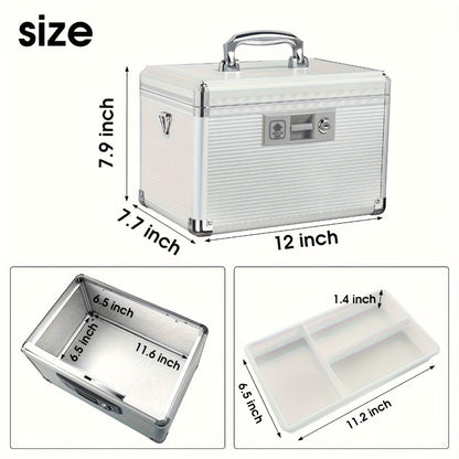 Aluminum Alloy Lockable Medicine Box – Double Layer Large Capacity Storage Box with Key Lock, Handle & Tray for Medicines