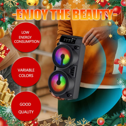 Portable Bluetooth Speaker 10-Inch Model with Dual 4-Inch Drivers, RGB Lights and FM Radio