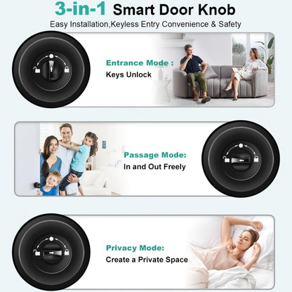 K10 Rechargeable Smart Door Knob with Fingerprint & App Control – 3-in-1 Keyless Entry, Entrance/Passage/Privacy Mode