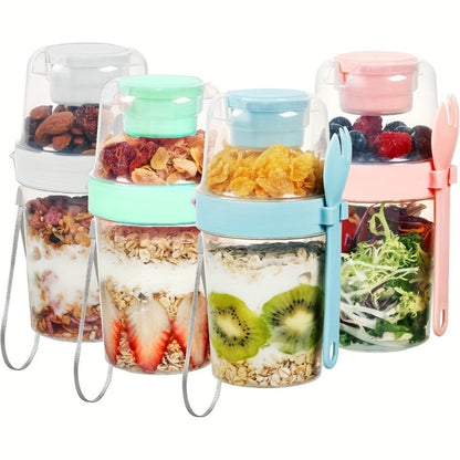 Yogurt Parfait Cups with Leakproof Lids and Spoons 4-Pack 27oz Large Microwave Safe Stackable Breakfast Containers Separate Toppings