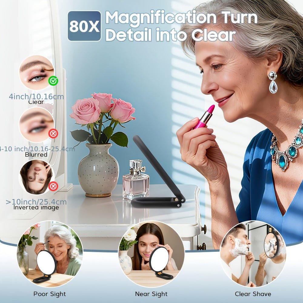 Magnifying Mirror 80X for Makeup & Skincare, Handheld 1X-80X Magnification Mirror with 360° Adjustable Handle