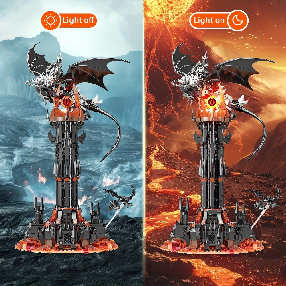 Dragon Castle Building Set Black Dragon Guardian Tower, Dark Fantasy Assembly Model Kit for Adults & Teens