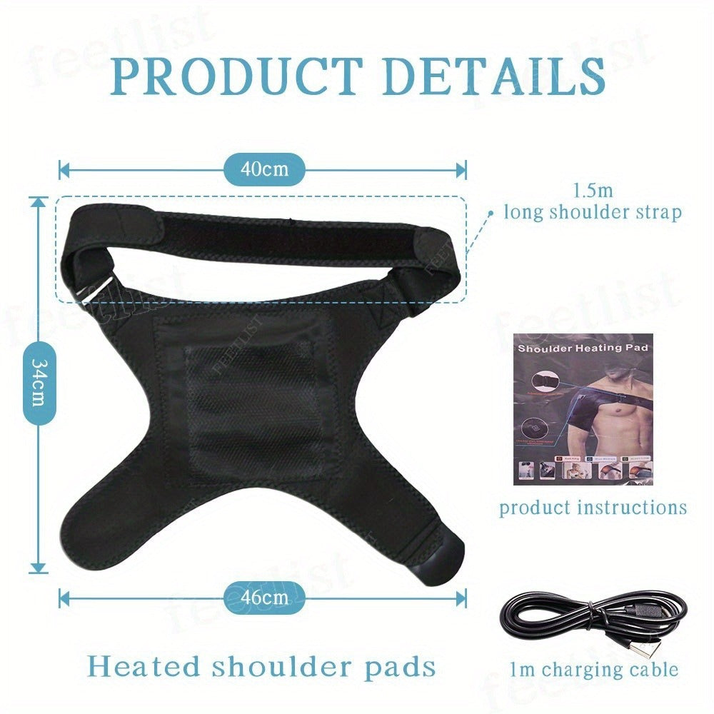 USB Heated Shoulder Pad with 3-Speed Temperature Control, Electric Heating Wrap for Shoulder & Neck Pain