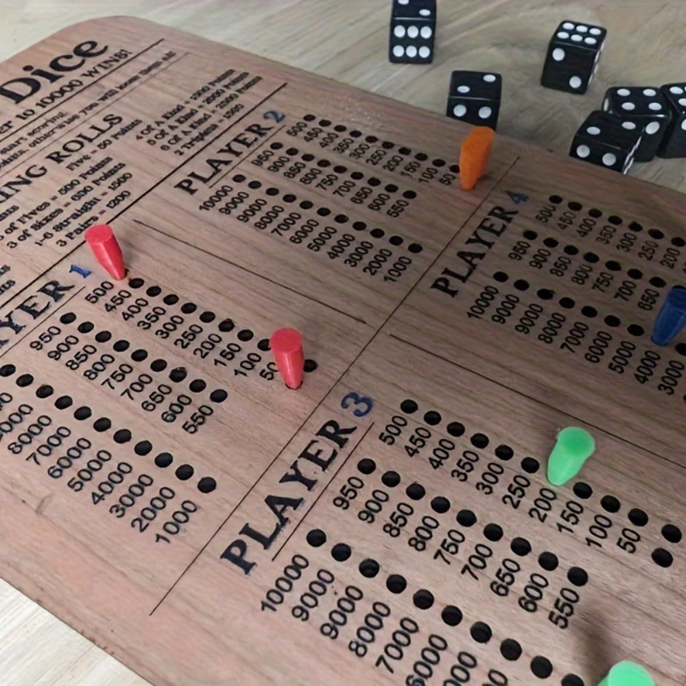 Crap Out Dice Score Board Game 2pcs – 10 Inch Wooden Dice Scoreboard with 6 Dice & 12 Scoring Pegs, Fun Family Dice Game for 1-4 Players