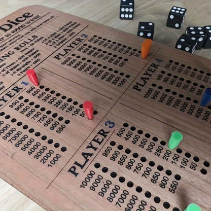 Crap Out Dice Score Board Game 2pcs – 10 Inch Wooden Dice Scoreboard with 6 Dice & 12 Scoring Pegs, Fun Family Dice Game for 1-4 Players