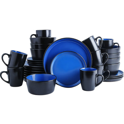 Dinnerware Set Options for Four with Round Plates, Bowls and Cups in Black, Red, Blue, Green or Floral Designs