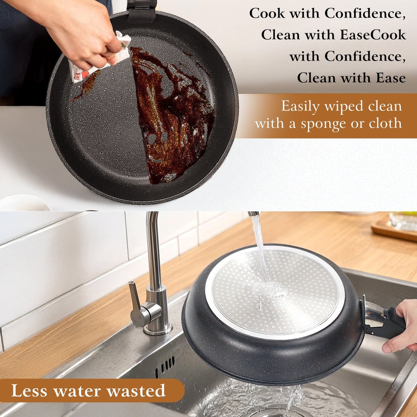Nonstick Frying Pan Set with 9.5- and 11-Inch Pans, Fixed Handles and Six Cleaning Cloths for Home Kitchens