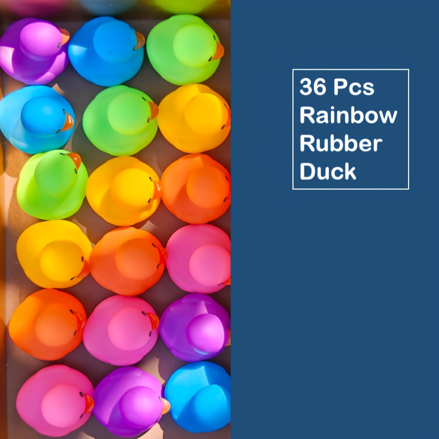 36Pcs Rainbow Rubber Ducks Bulk Pack, Colorful Mini Bath Toys for Pool Party, Holiday Decor & Kids Gift