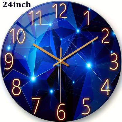 Blue Glass-Face Wall Clock with Gold-Tone Numerals, Quartz Movement and Five Diameter Options from 12 to 24 Inches