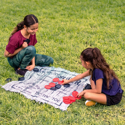 Giant Checkers Game 3-in-1 Set with Tic Tac Toe Reversible Mat 24 Oversized Pieces – Indoor Outdoor Family Board Game for Kids Adults