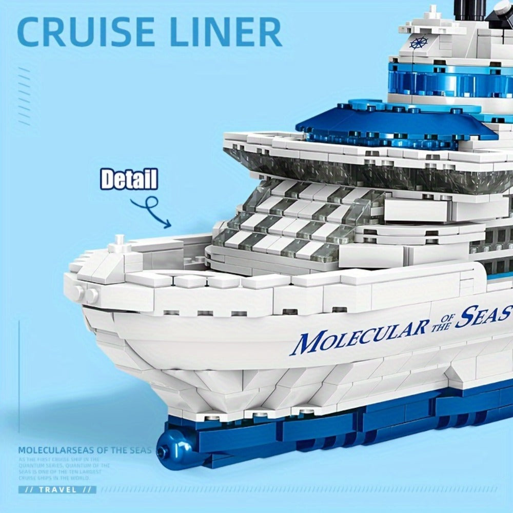 Cruise Ship Building Block Model with 2, 428 Pieces, Display Stand, Support Frame and Detailed Deck Features