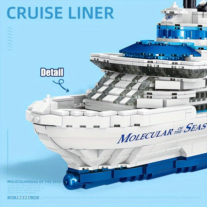 Cruise Ship Building Block Model with 2, 428 Pieces, Display Stand, Support Frame and Detailed Deck Features