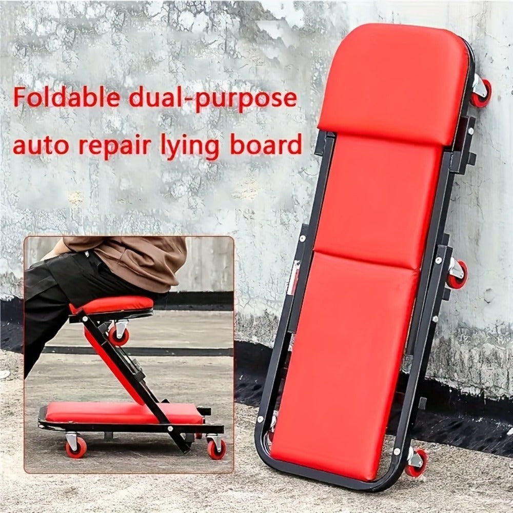 Mechanic Creeper 36-Inch Z-Crawl Folding – Adjustable Load Board, 6-Wheel 2.5" Rolling Garage Repair Seat