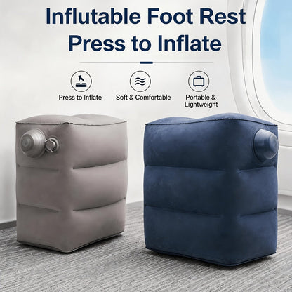 Inflatable Travel Neck Pillow Press to Inflate Foldable Design for Airplane Office Camping Gray Blue