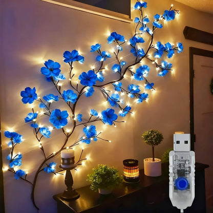 Cherry Blossom LED Fairy Lights USB Powered, 96-Light Faux Floral Garland, Dimmable & Cool White