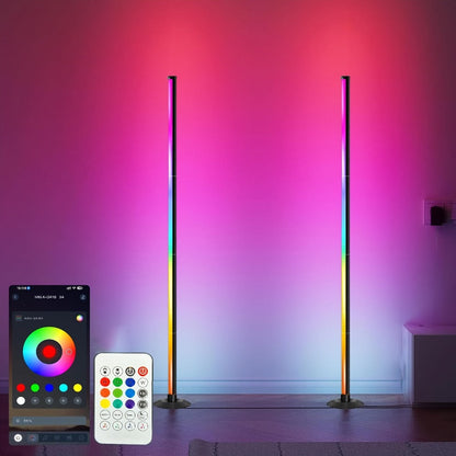 RGBICB Segmented Floor Light Bar with Gradient and Multicolor Modes, Round Base, App and Remote Controls, and One- or Two-Lamp Options