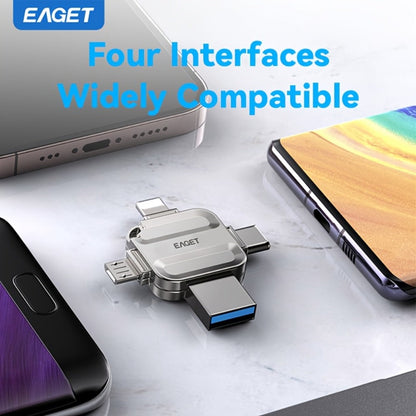 EAGET I50 iPhone Flash Drive USB 3.0 High Speed 4-in-1 Lightning Type-C Micro USB OTG Memory Stick 32GB 64GB 128GB 256GB for iPhone iPad