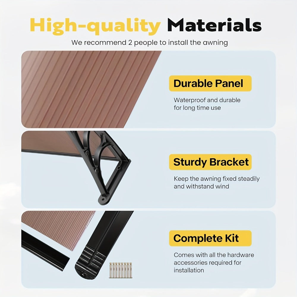 Door Window Awning Canopy 120x38 Inch Polycarbonate Rain Sun UV Snow Shield with Aluminum for Entryways, Bedrooms and Living Spaces