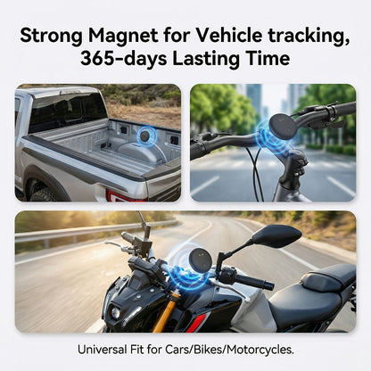 Round Magnetic Find My Locator Tag with One- or Two-Pack Black Options for Vehicles, Bikes and Personal Items